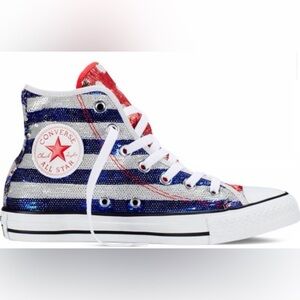Converse Red, White, and Blue Sequin High-Tops